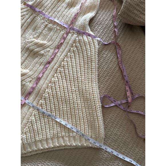 SAOL Ireland Cream Cable Knit Turtleneck Wool Poncho Cape Fisherman - Picture 4 of 6